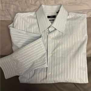 Boss Men's Blue Striped Dress Shirt